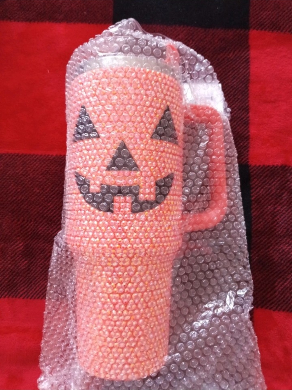 Sparkling Orange Pumpkin Tumbler with Handle - - Picture 2 of 5